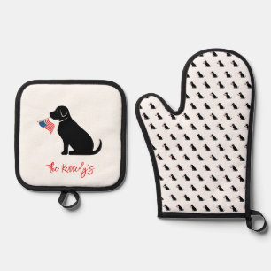 Black Lab American Flag USA Preppy Pet Fun Oven Mitt & Pot Holder Set