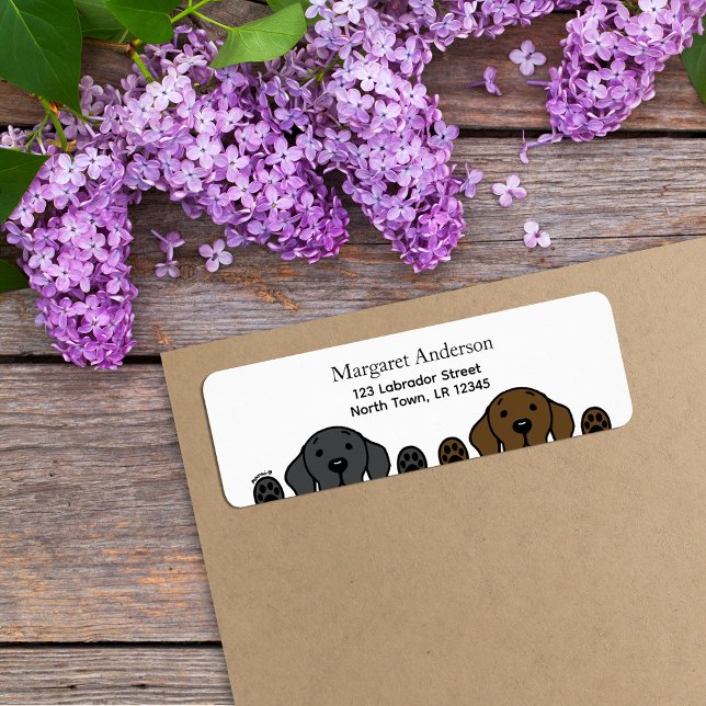 Black Lab and Chocolate Lab Watching (Black Lab and Chocolate Lab Cartoon Design Return Address Label for Labrador Owners.  Cheerful cute.)