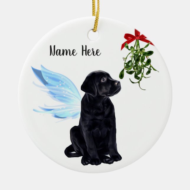 Black Lab Angel Pet Dog Christmas Memorial Ceramic Tree Decoration (Front)