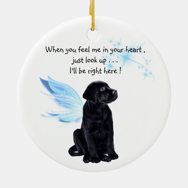 Black Lab Angel Pet Dog Christmas Memorial Ceramic Tree Decoration (Back)