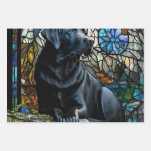 Black Lab Animals Pets Stained Glass Wrapping Pape Paper Sheet