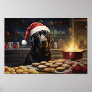 Black Lab Baking Christmas Cookies Poster