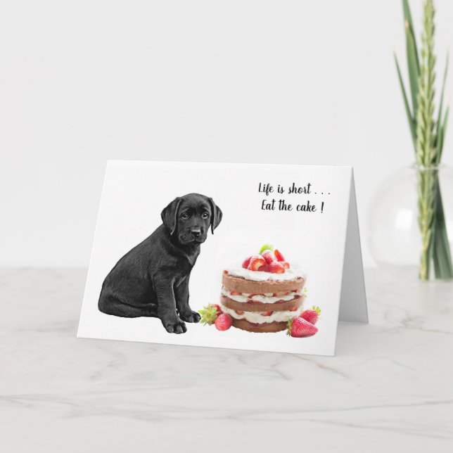 Black Lab Birthday Card - Dog Cake Birthday (Front)