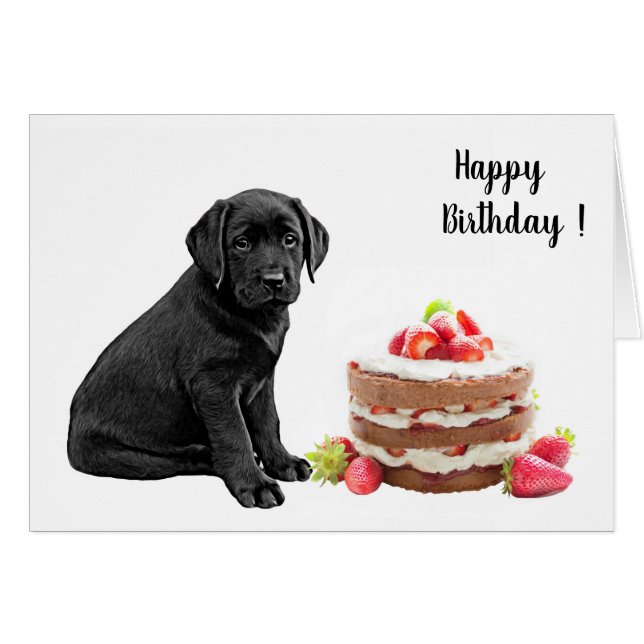 Black Lab Birthday Card - Dog Cake Birthday (Front Horizontal)