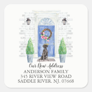 Black Lab Blue Door New Address Label Sticker