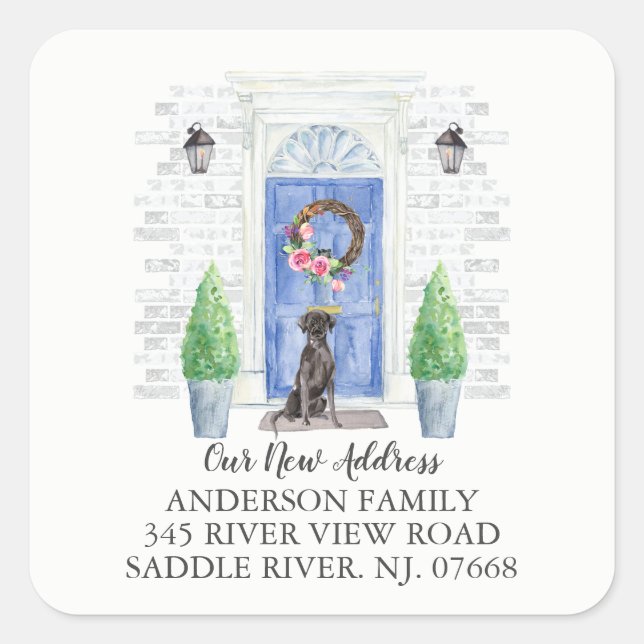 Black Lab Blue Door New Address Label Sticker (Front)
