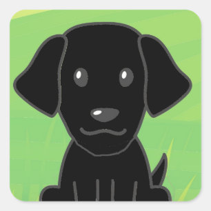black lab cartoon new second square sticker