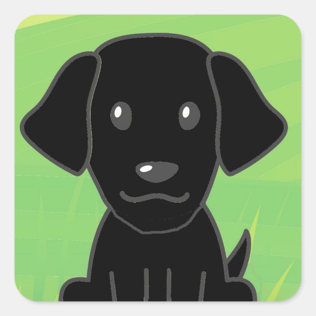black lab cartoon new second square sticker (Front)