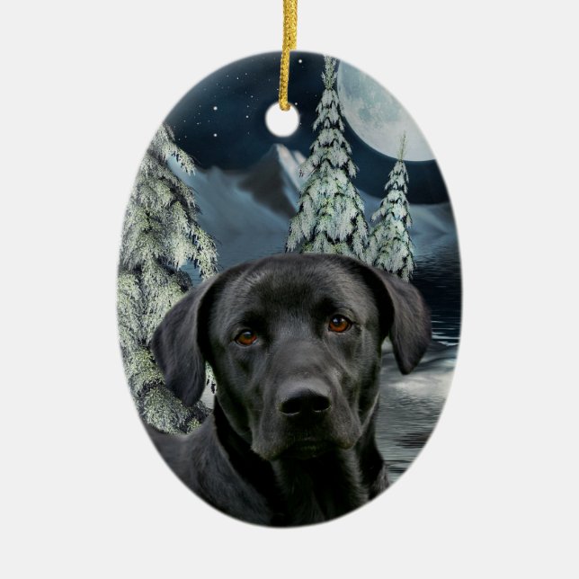 Black lab ceramic tree decoration (Front)