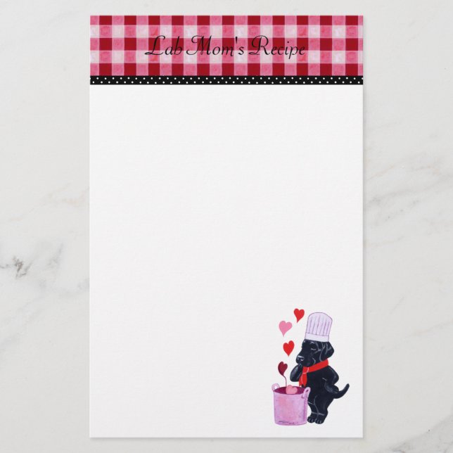 Black Lab Chef Recipe Stationary Gingham (Front)