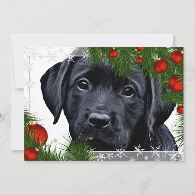 Black Lab Christmas Card - Cute Dog Puppy Labrador (Front)