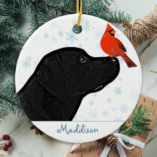 Black Lab Christmas Cardinal - Cute Labrador Dog Ceramic Tree Decoration