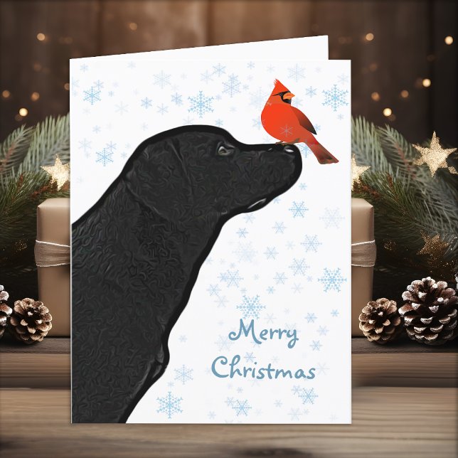 Black Lab Christmas Cardinal Cute Labrador Dog Holiday Card (Creator Uploaded)