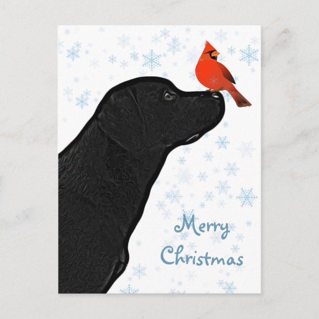 Black Lab Christmas Cardinal - Cute Labrador Dog Holiday Postcard (Front)