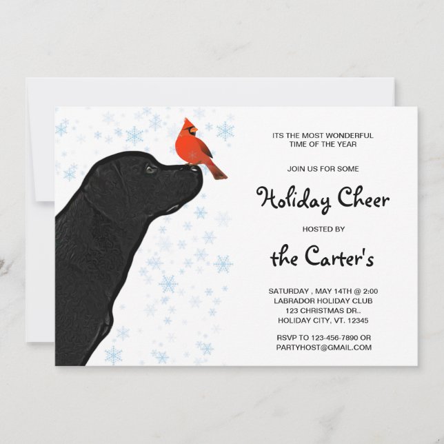 Black Lab Christmas Cardinal - Cute Labrador Dog Invitation (Front)