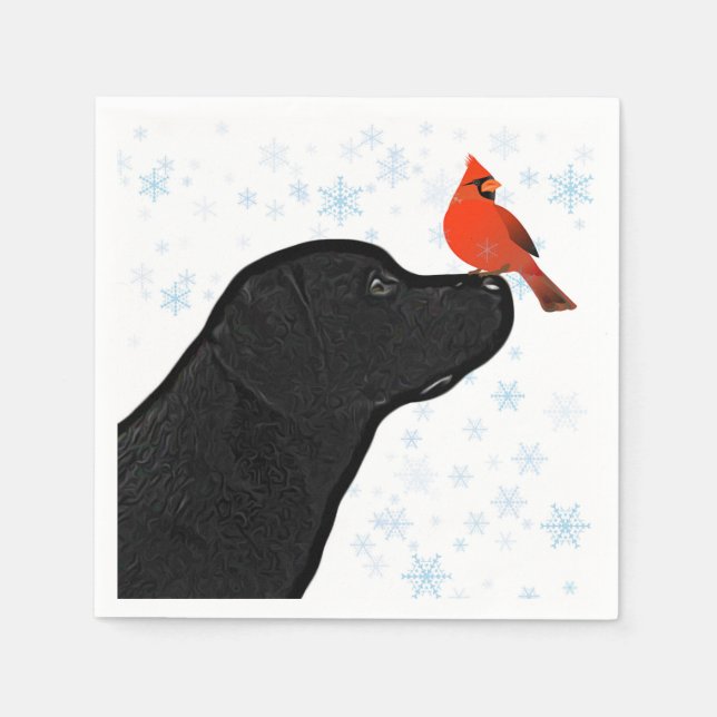 Black Lab Christmas Cardinal - Cute Labrador Dog Napkin (Front)