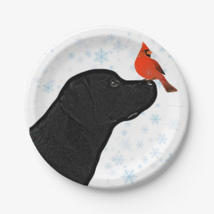 Black Lab Christmas Cardinal - Cute Labrador Dog Paper Plate