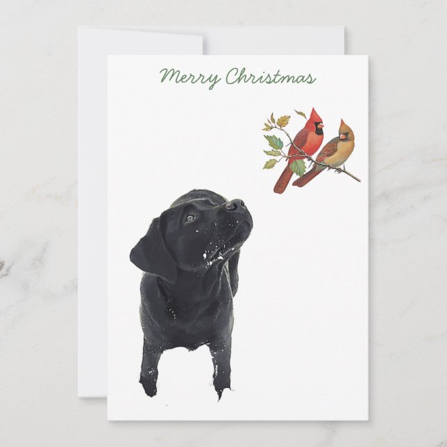 Black Lab Christmas Cardinals Cute Dog Labrador Invitation (Front)