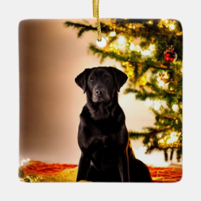 Black Lab Christmas Ceramic Ornament (Front)