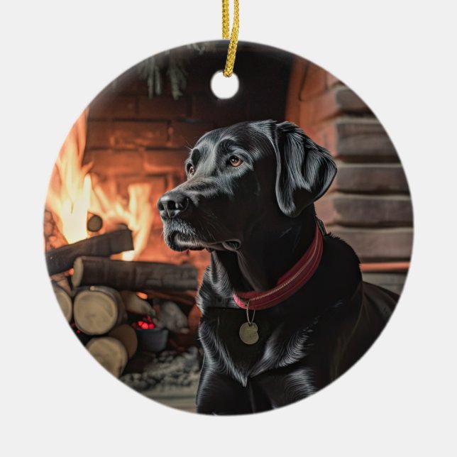 Black Lab Christmas Ceramic Tree Decoration (Front)
