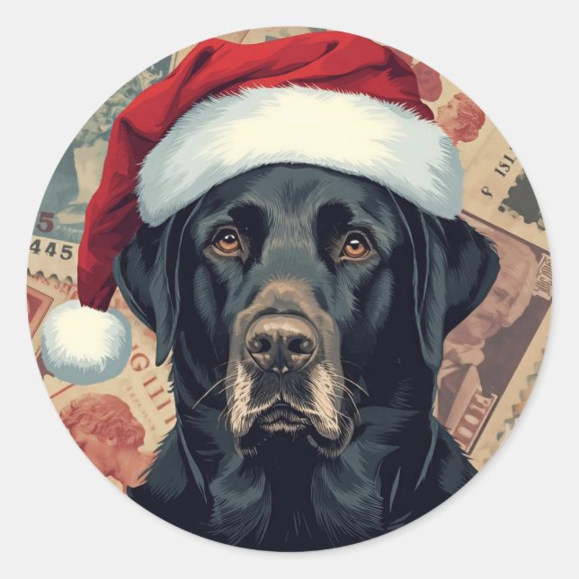 Black lab christmas classic round sticker (Front)