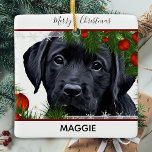 Black Lab Christmas - Cute Dog Puppy Labrador Ceramic Ornament<br><div class="desc">Decorate your tree and home this holiday season with this adorable Black Labrador Christmas ornament and matching decor . Personalise with name on the front and year on the back. This black labrador christmas ornament will be a favourite among labrador lovers. Visit our collection for matching black lab christmas cards,...</div>