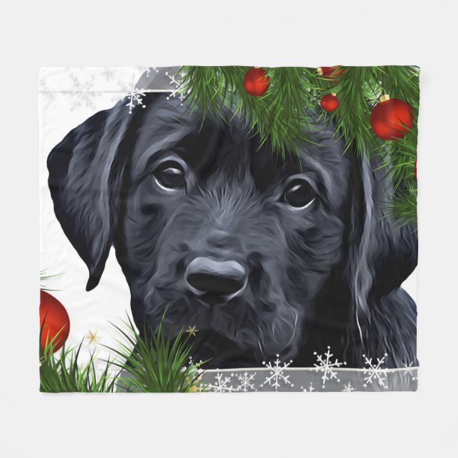 Black Lab Christmas - Cute Dog Puppy Labrador Fleece Blanket (Front (Horizontal))