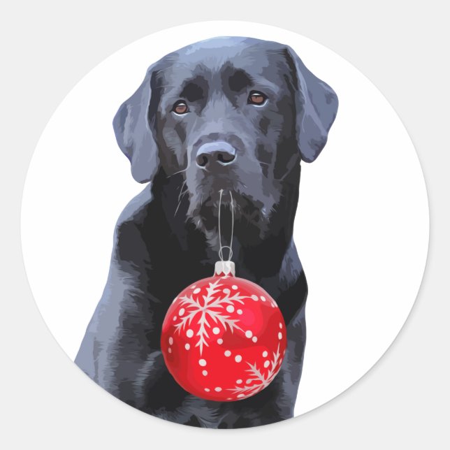 Black Lab Christmas - Labrador Puppy Cute Dog Classic Round Sticker (Front)