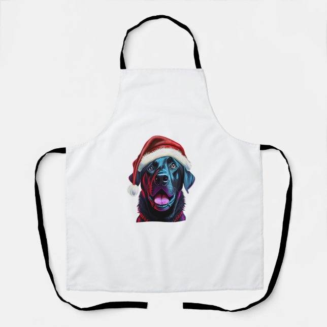 Black Lab Christmas Magic_ Labrador in Santa Hat  Apron (Front)