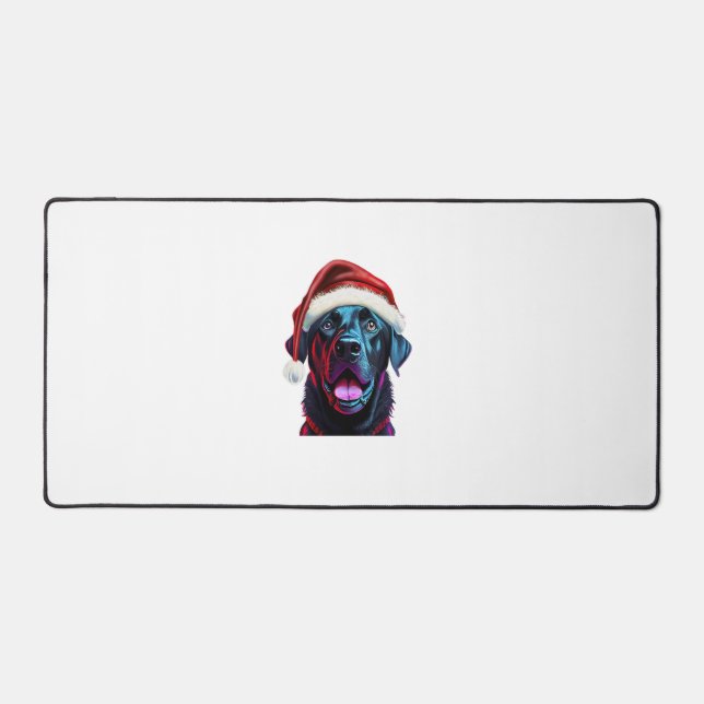 Black Lab Christmas Magic_ Labrador in Santa Hat  Desk Mat (Front)