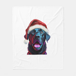 Black Lab Christmas Magic_ Labrador in Santa Hat  Fleece Blanket