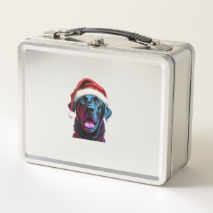 Black Lab Christmas Magic_ Labrador in Santa Hat Metal Lunch Box