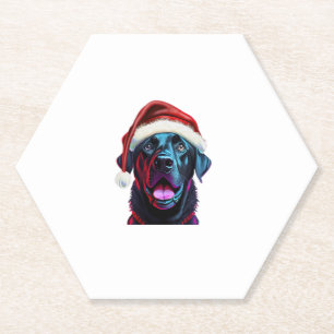 Black Lab Christmas Magic_ Labrador in Santa Hat Paper Coaster