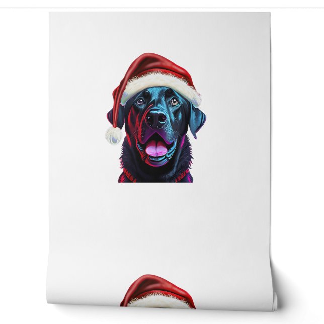 Black Lab Christmas Magic_ Labrador in Santa Hat  Wallpaper (Unrolling)