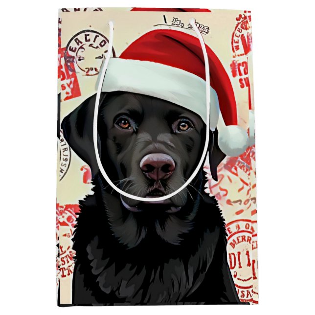 Black lab christmas medium gift bag (Front)