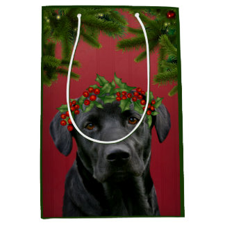 Black lab Christmas Medium Gift Bag