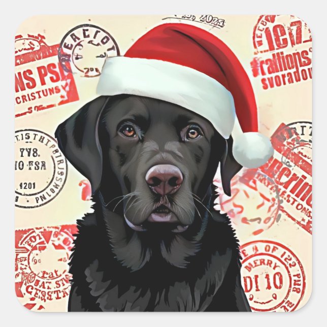 Black lab christmas square sticker (Front)