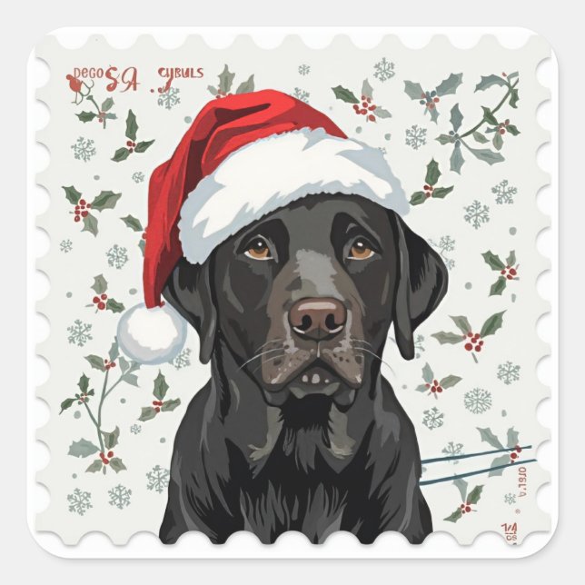 Black lab christmas square sticker (Front)