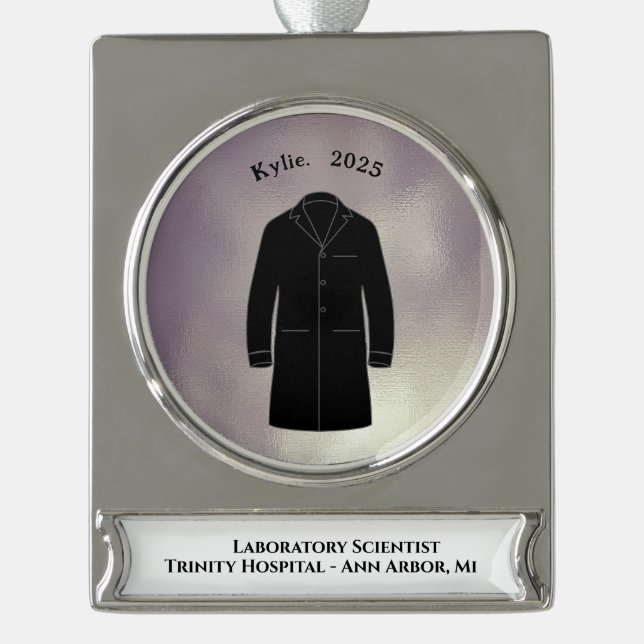 Black Lab Coat Ceremony Keepsake Scientist Silver Plated Banner Ornament (Front)