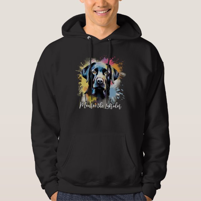 Black Lab Colourful Splash Personalised Text Hoodie (Front)