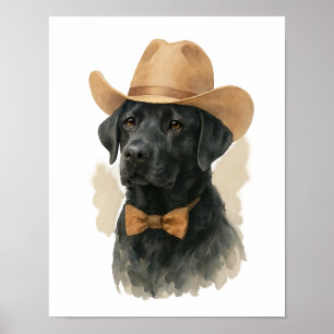 Black Lab Cowboy Hat Watercolor Wall Art