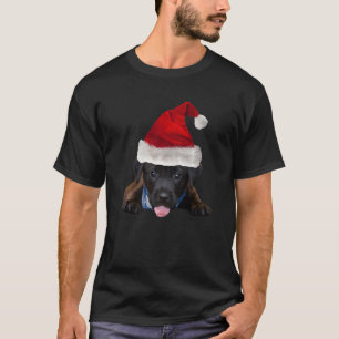Black Lab Cute Puppy Santa Hat Image Christmas Dog T-Shirt