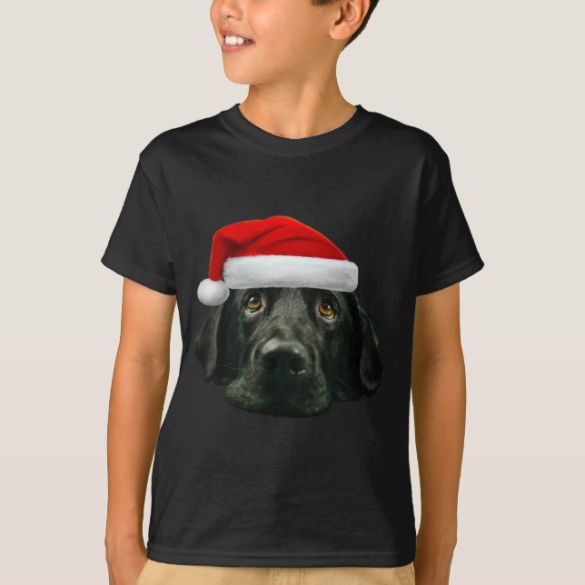 Black Lab Cute Santa Hat Image Funny Christmas T-Shirt (Front)