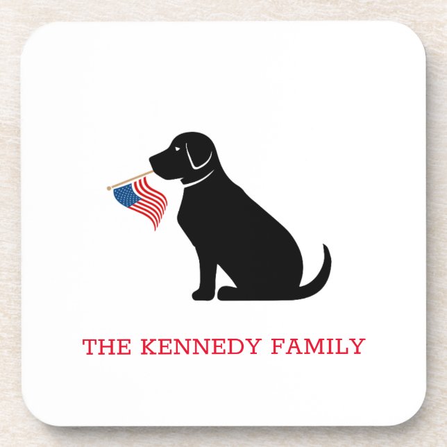 Black Lab Dog American Flag Family NAME Classic Coaster (Front)