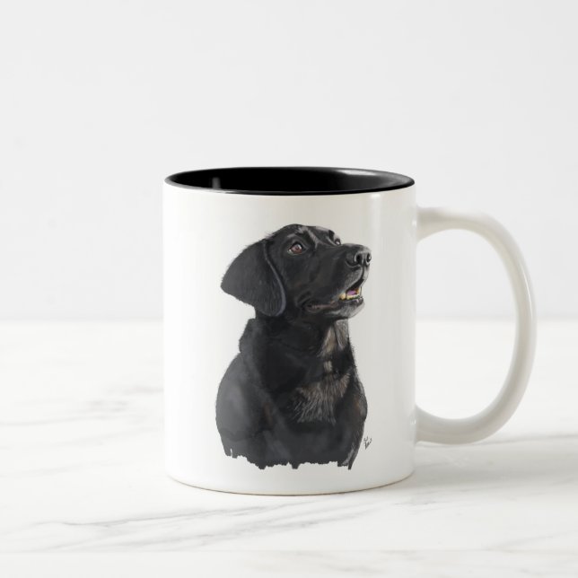 Black Lab Dog Art Two-Tone Coffee Mug (Right)