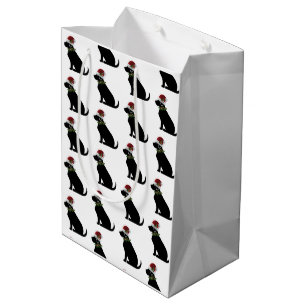 Black Lab Dog Christmas Santa Hat Holly Modern Medium Gift Bag