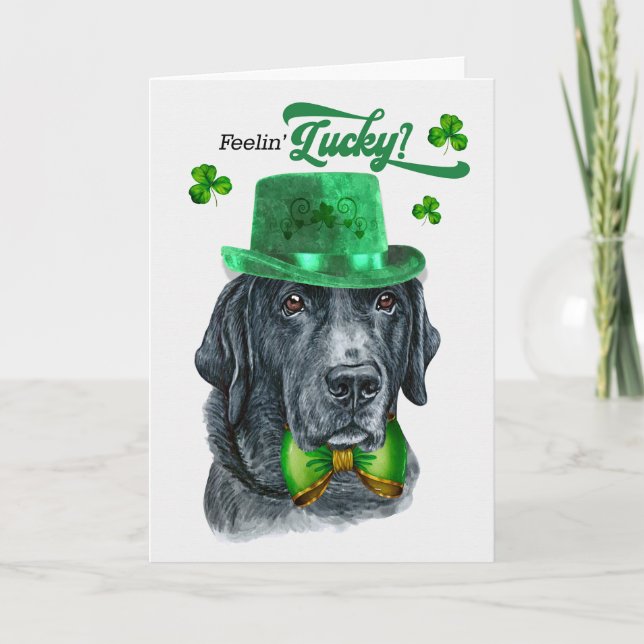 Black Lab Dog Feelin' Lucky St Patrick's Day Holiday Card (Front)