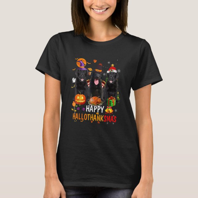 Black Lab Dog Halloween Merry Christmas Happy Hall T-Shirt (Front)