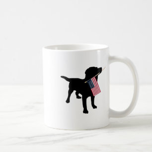 Black Lab Dog Holding July 4th Patriotic Usa Flag  Coffee Mug