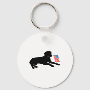 Black Lab Dog Holding July 4th Patriotic Usa Flag Key Ring